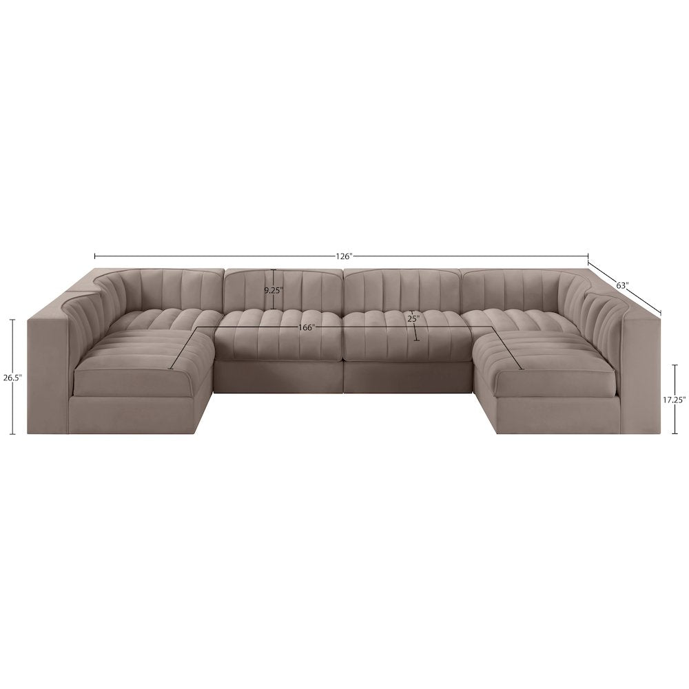 Rummi Taupe Velvet Performance Fabric Upholstered 6pc. Modular Sectional