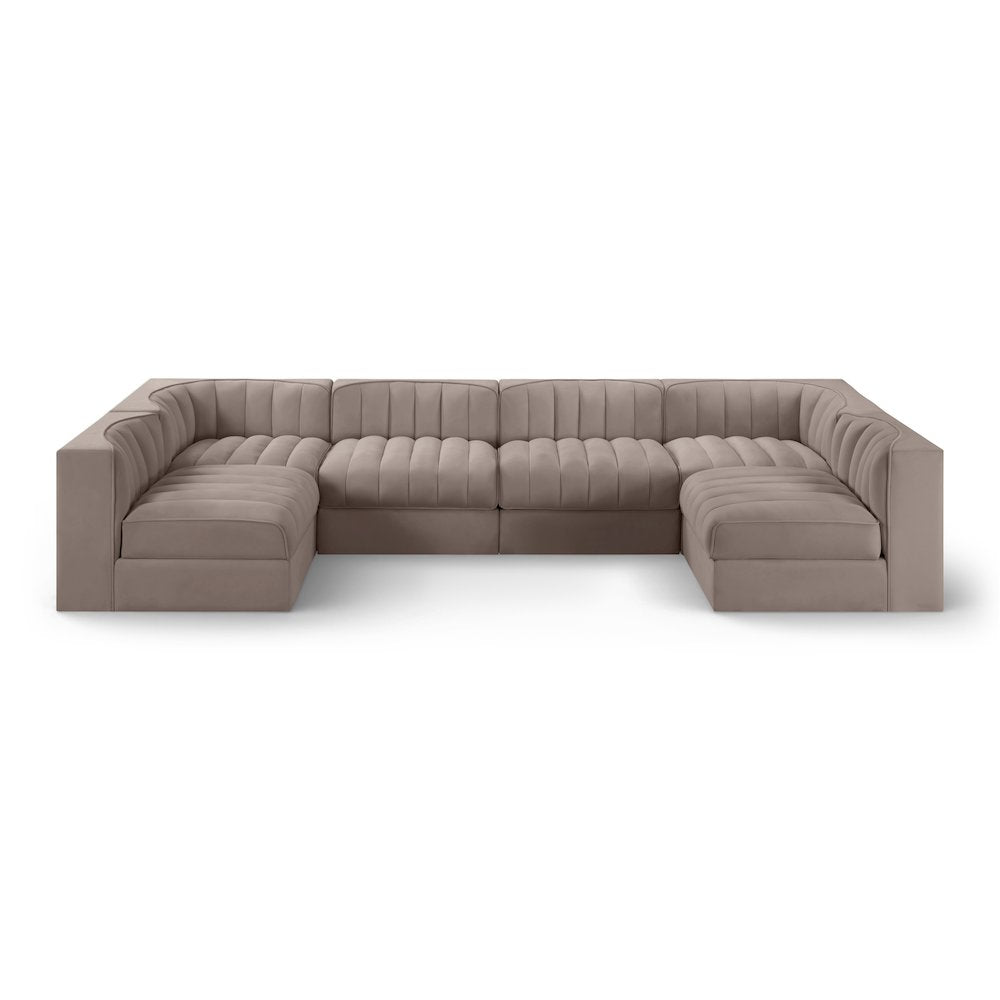 Rummi Taupe Velvet Performance Fabric Upholstered 6pc. Modular Sectional