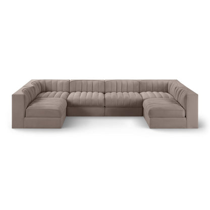 Rummi Taupe Velvet Performance Fabric Upholstered 6pc. Modular Sectional