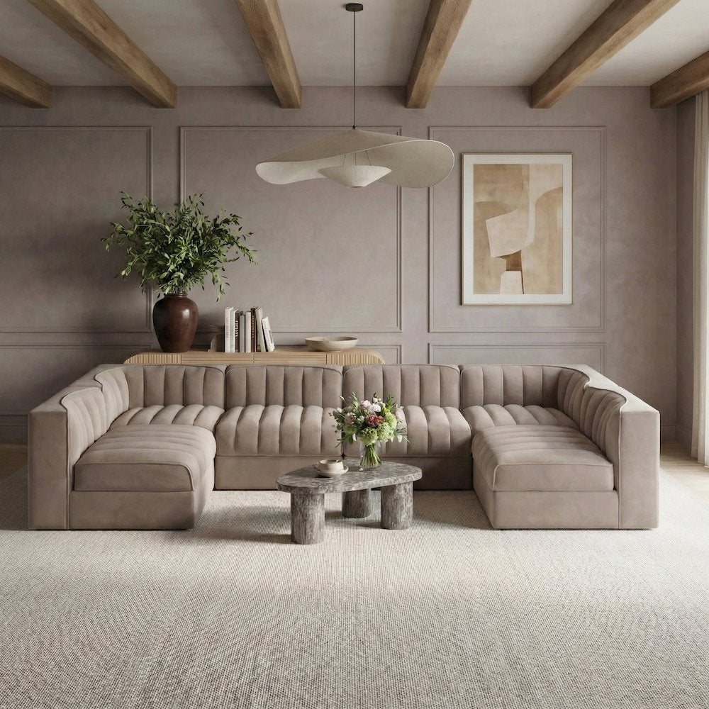 Rummi Taupe Velvet Performance Fabric Upholstered 6pc. Modular Sectional