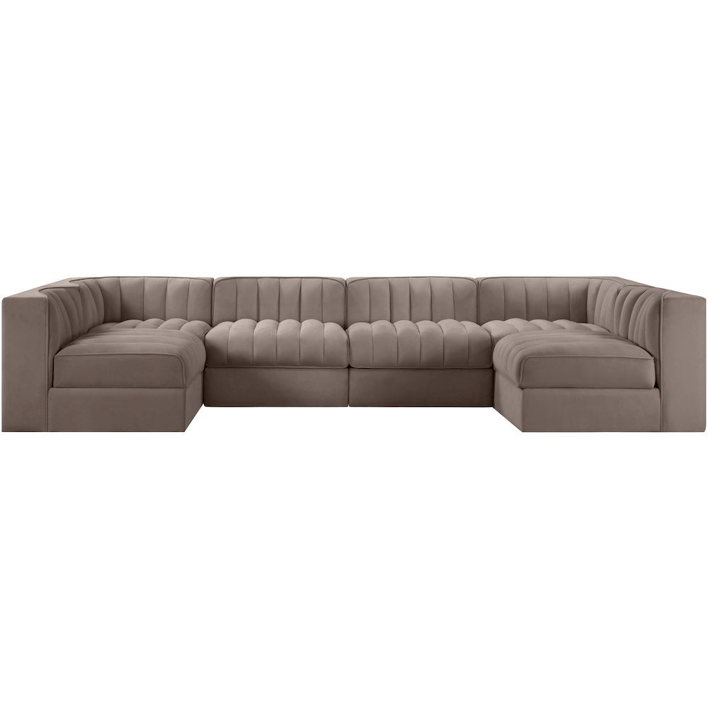 Rummi Taupe Velvet Performance Fabric Upholstered 6pc. Modular Sectional