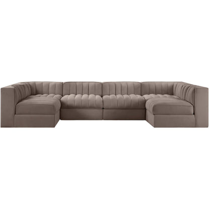 Rummi Taupe Velvet Performance Fabric Upholstered 6pc. Modular Sectional