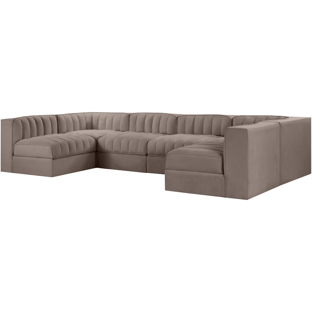 Rummi Taupe Velvet Performance Fabric Upholstered 6pc. Modular Sectional