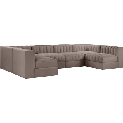 Rummi Taupe Velvet Performance Fabric Upholstered 6pc. Modular Sectional