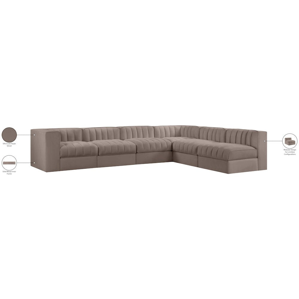 Rummi Taupe Velvet Performance Fabric Upholstered 6pc. Modular Sectional