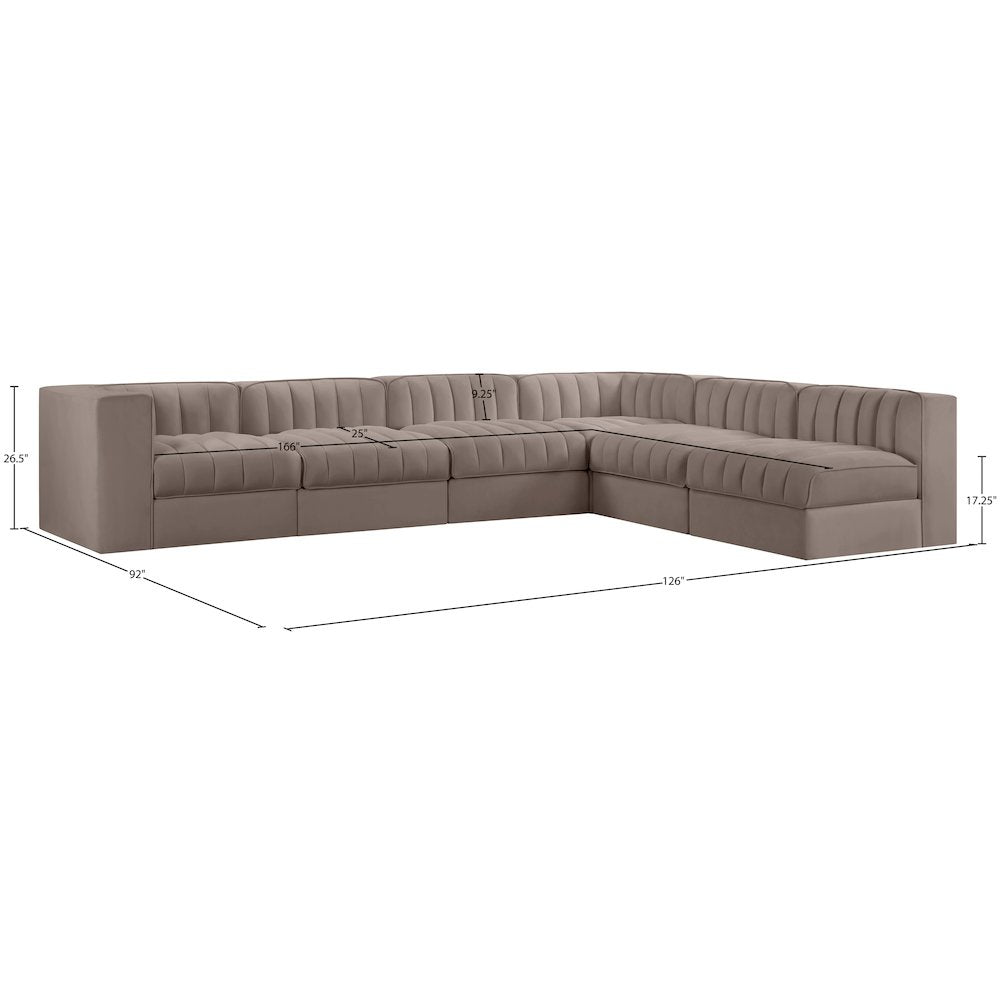 Rummi Taupe Velvet Performance Fabric Upholstered 6pc. Modular Sectional
