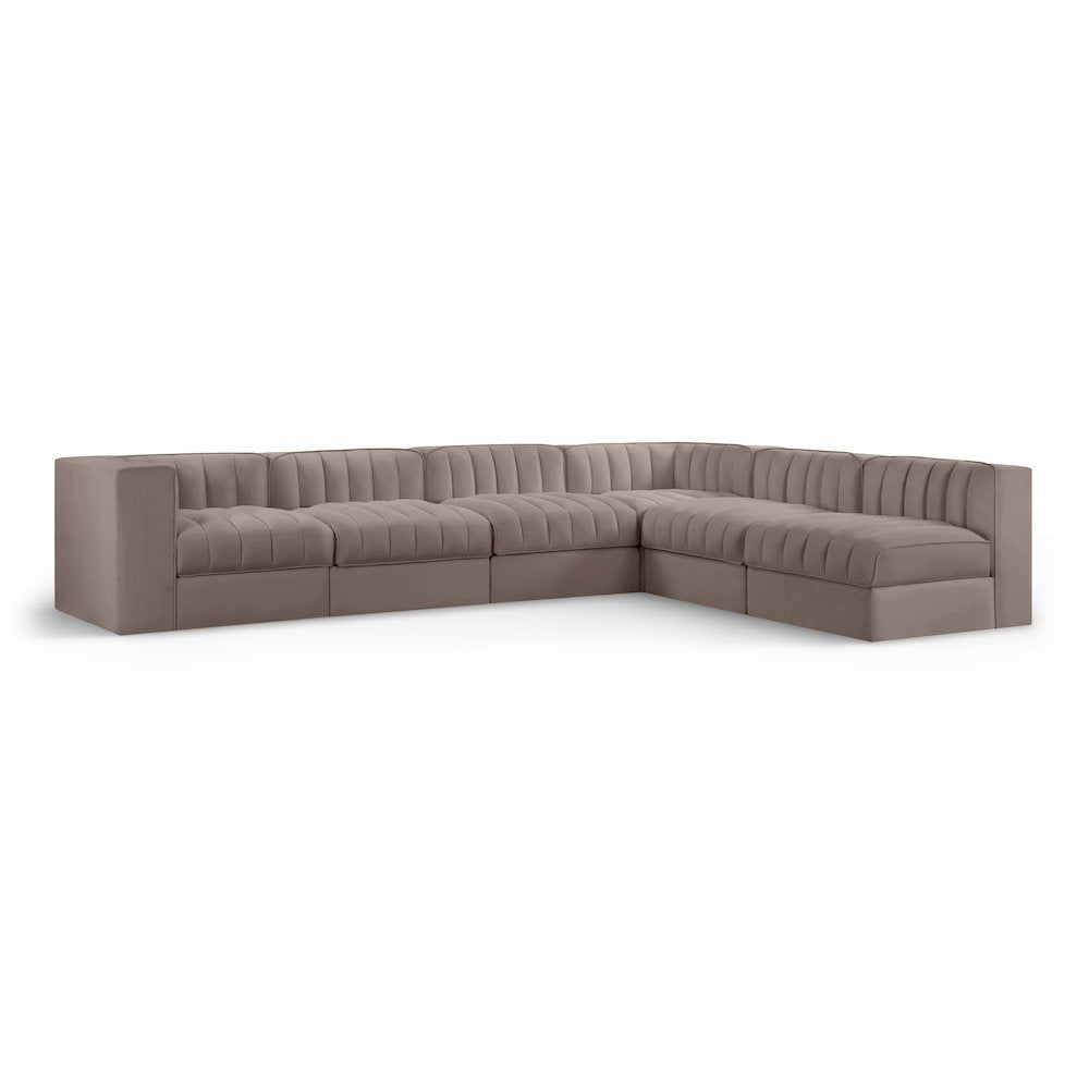 Rummi Taupe Velvet Performance Fabric Upholstered 6pc. Modular Sectional