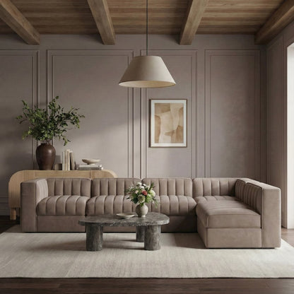 Rummi Taupe Velvet Performance Fabric Upholstered 6pc. Modular Sectional