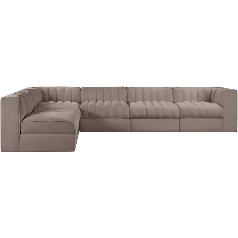 Rummi Taupe Velvet Performance Fabric Upholstered 6pc. Modular Sectional