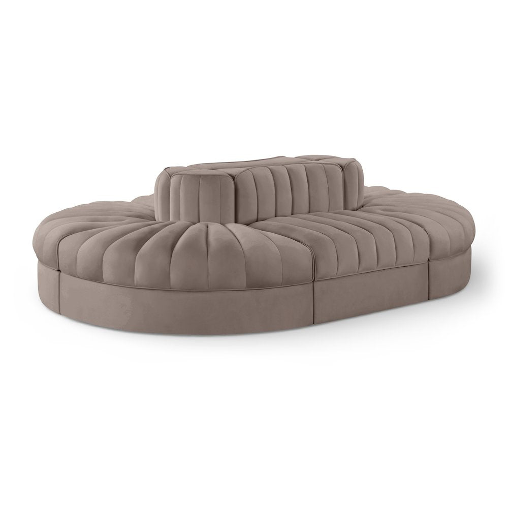 Rummi Taupe Velvet Performance Fabric Upholstered 6pc. Modular Sectional