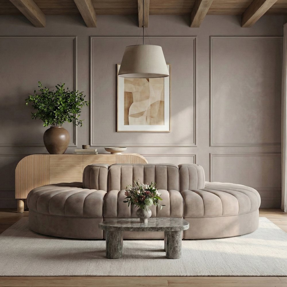 Rummi Taupe Velvet Performance Fabric Upholstered 6pc. Modular Sectional