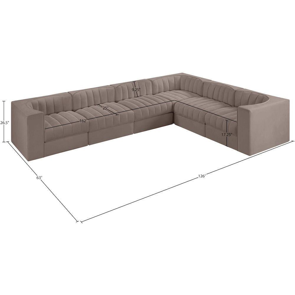 Rummi Taupe Velvet Performance Fabric Upholstered 6pc. Modular Sectional