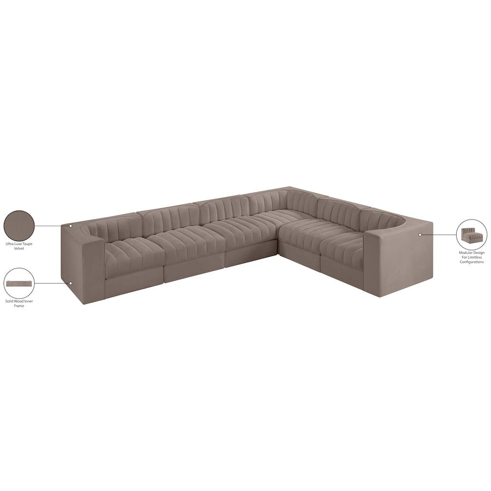 Rummi Taupe Velvet Performance Fabric Upholstered 6pc. Modular Sectional