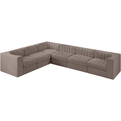Rummi Taupe Velvet Performance Fabric Upholstered 6pc. Modular Sectional