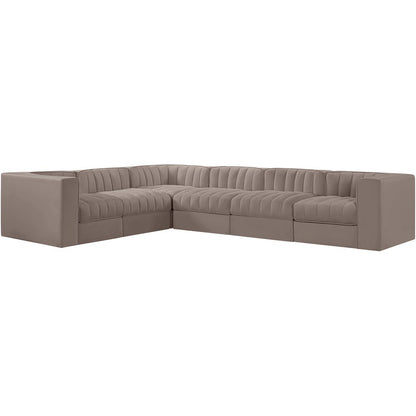 Rummi Taupe Velvet Performance Fabric Upholstered 6pc. Modular Sectional