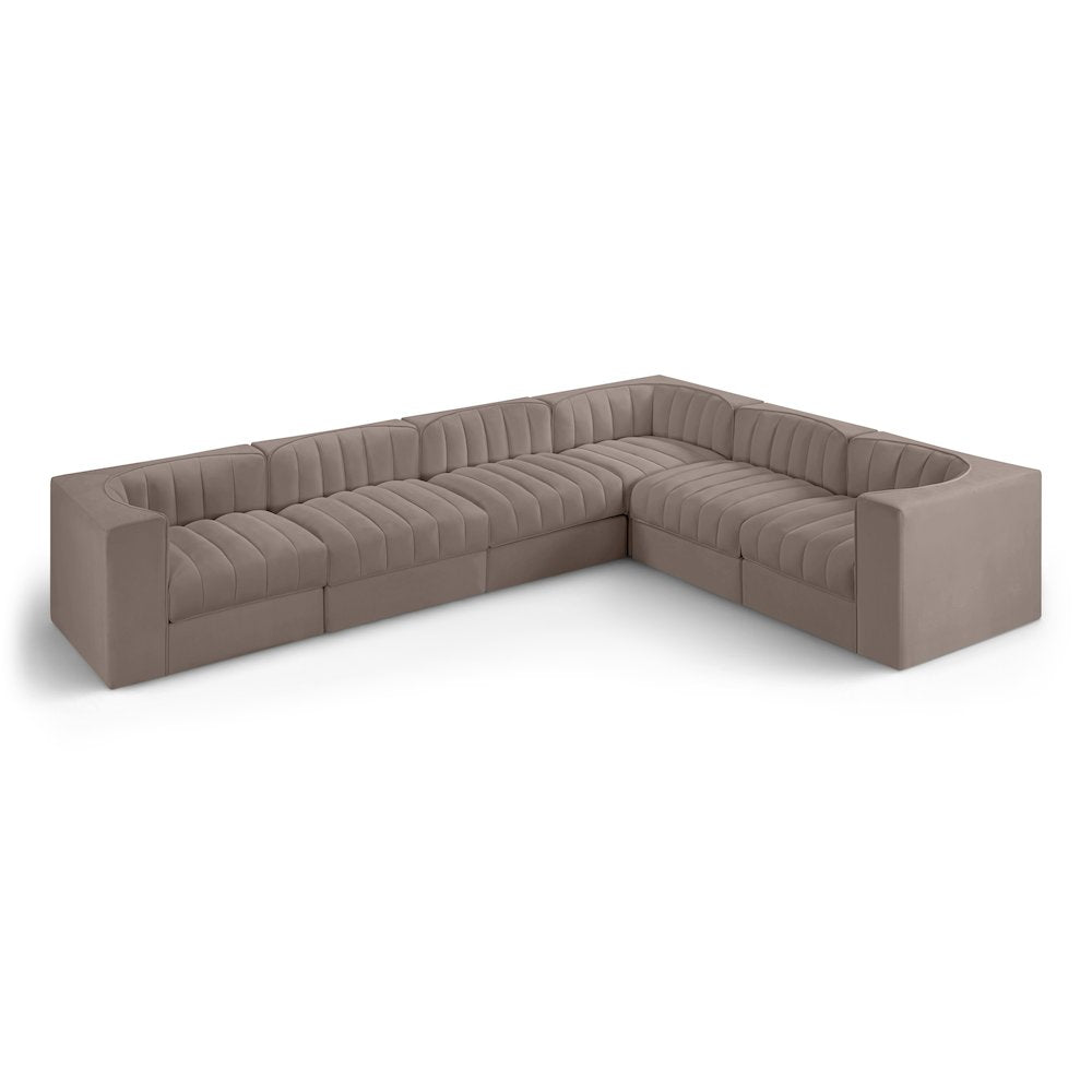Rummi Taupe Velvet Performance Fabric Upholstered 6pc. Modular Sectional