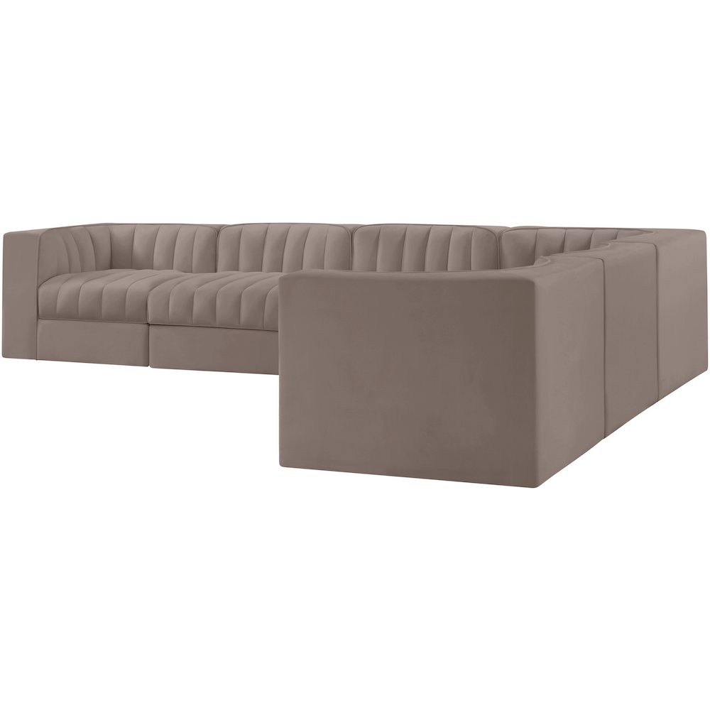 Rummi Taupe Velvet Performance Fabric Upholstered 6pc. Modular Sectional