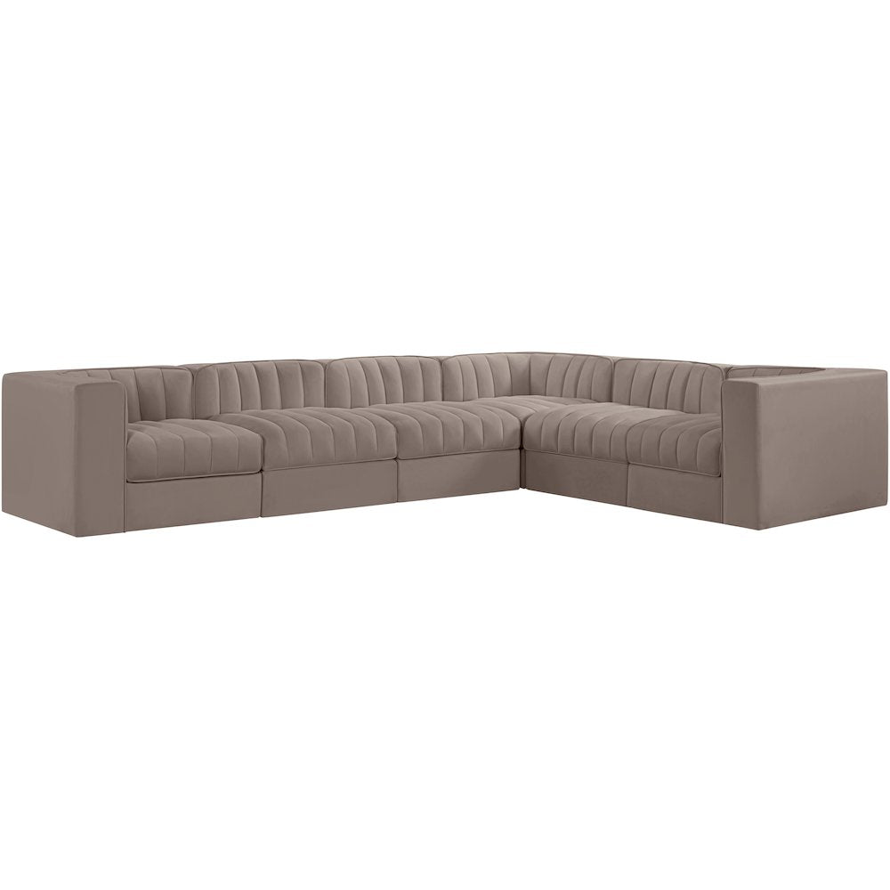 Rummi Taupe Velvet Performance Fabric Upholstered 6pc. Modular Sectional