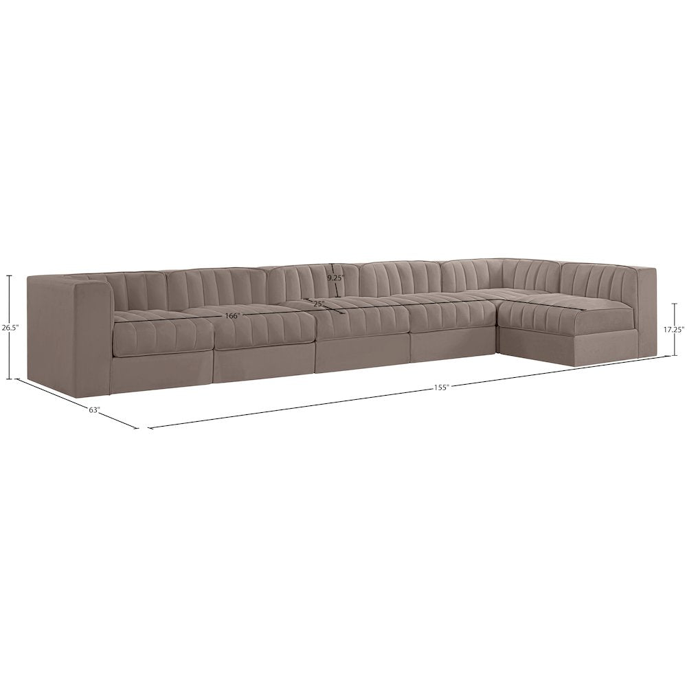 Rummi Taupe Velvet Performance Fabric Upholstered 6pc. Modular Sectional