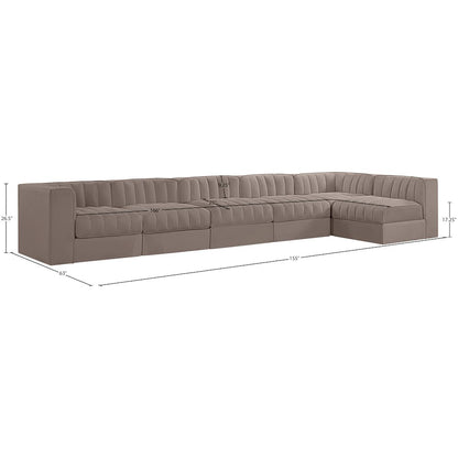 Rummi Taupe Velvet Performance Fabric Upholstered 6pc. Modular Sectional