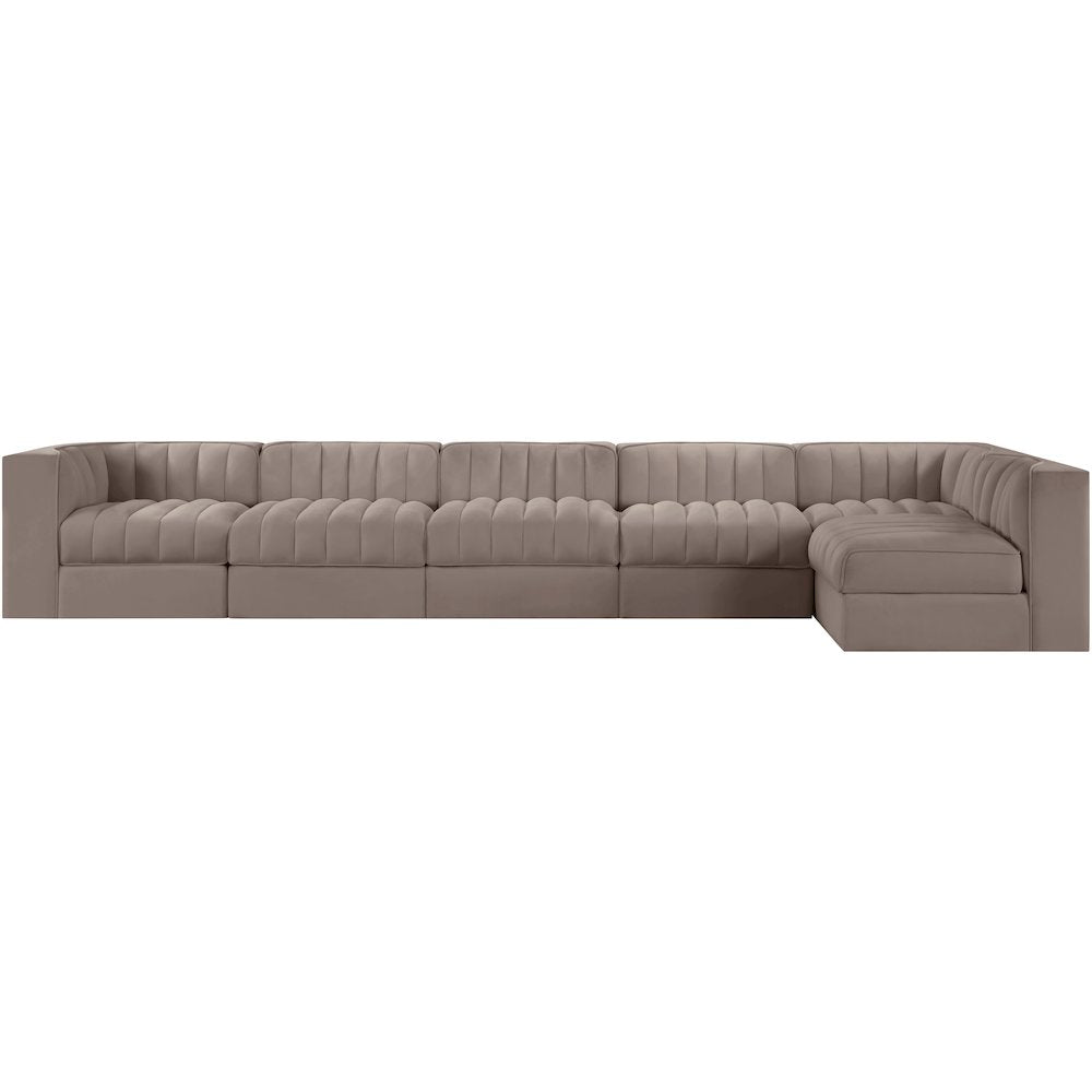 Rummi Taupe Velvet Performance Fabric Upholstered 6pc. Modular Sectional