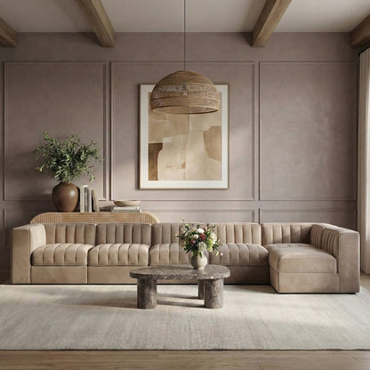 Rummi Taupe Velvet Performance Fabric Upholstered 6pc. Modular Sectional