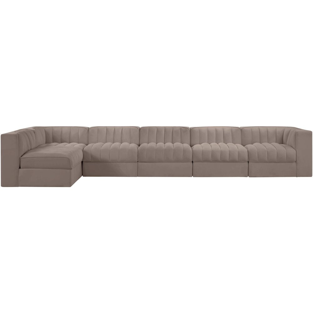 Rummi Taupe Velvet Performance Fabric Upholstered 6pc. Modular Sectional