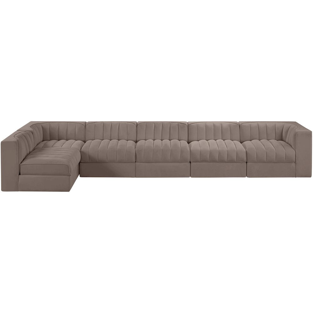Rummi Taupe Velvet Performance Fabric Upholstered 6pc. Modular Sectional