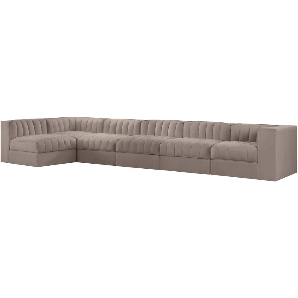 Rummi Taupe Velvet Performance Fabric Upholstered 6pc. Modular Sectional