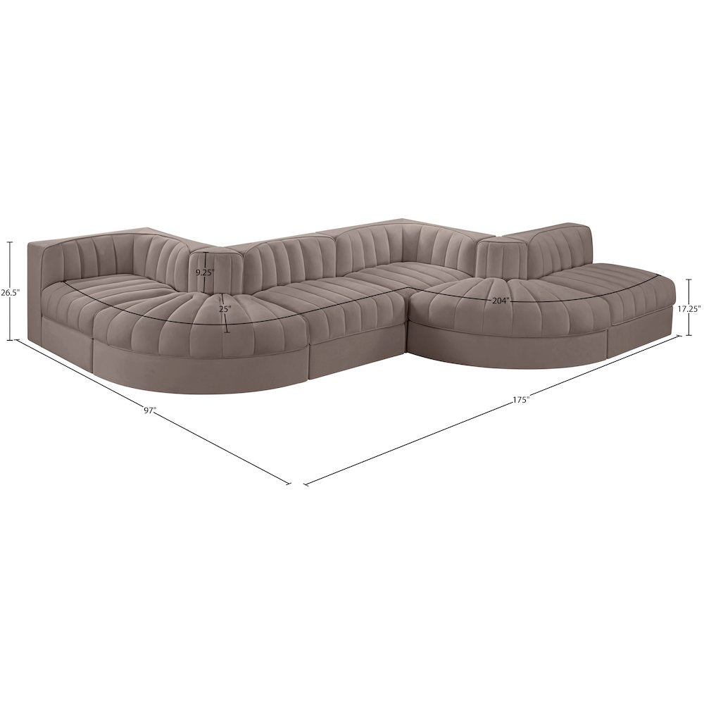 Rummi Taupe Velvet Performance Fabric Upholstered 6pc. Modular Sectional