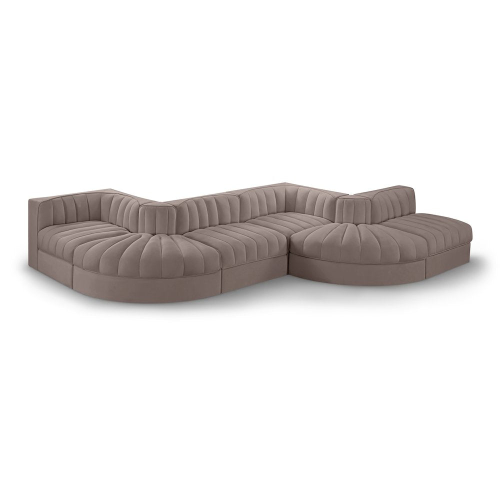 Rummi Taupe Velvet Performance Fabric Upholstered 6pc. Modular Sectional