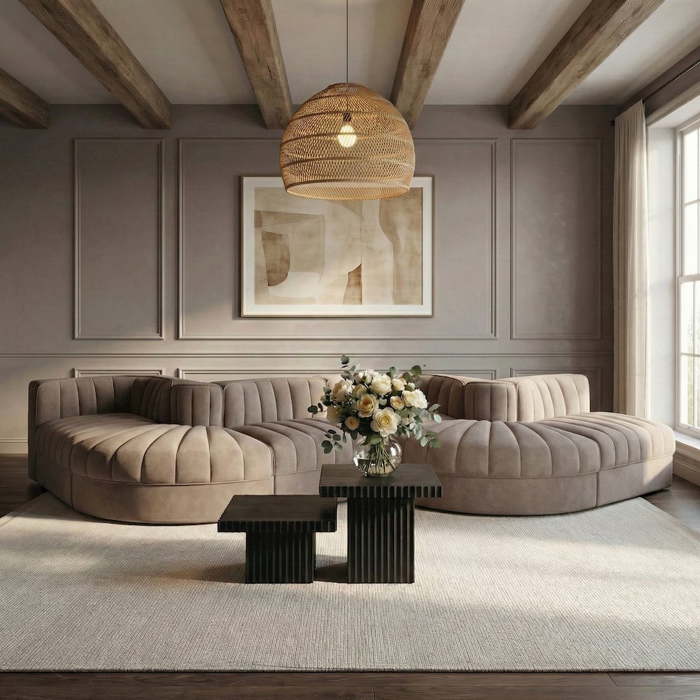 Rummi Taupe Velvet Performance Fabric Upholstered 6pc. Modular Sectional