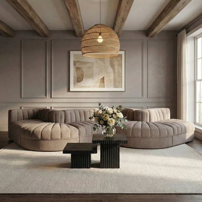 Rummi Taupe Velvet Performance Fabric Upholstered 6pc. Modular Sectional