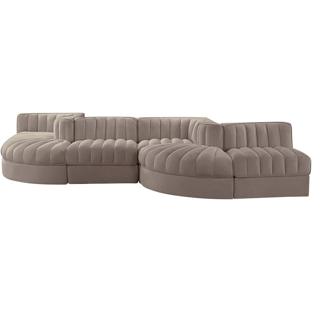 Rummi Taupe Velvet Performance Fabric Upholstered 6pc. Modular Sectional