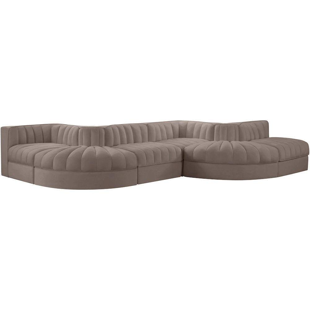 Rummi Taupe Velvet Performance Fabric Upholstered 6pc. Modular Sectional