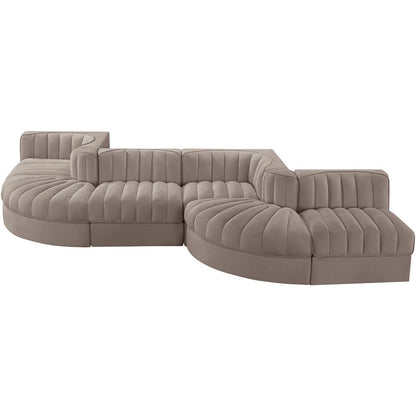 Rummi Taupe Velvet Performance Fabric Upholstered 6pc. Modular Sectional