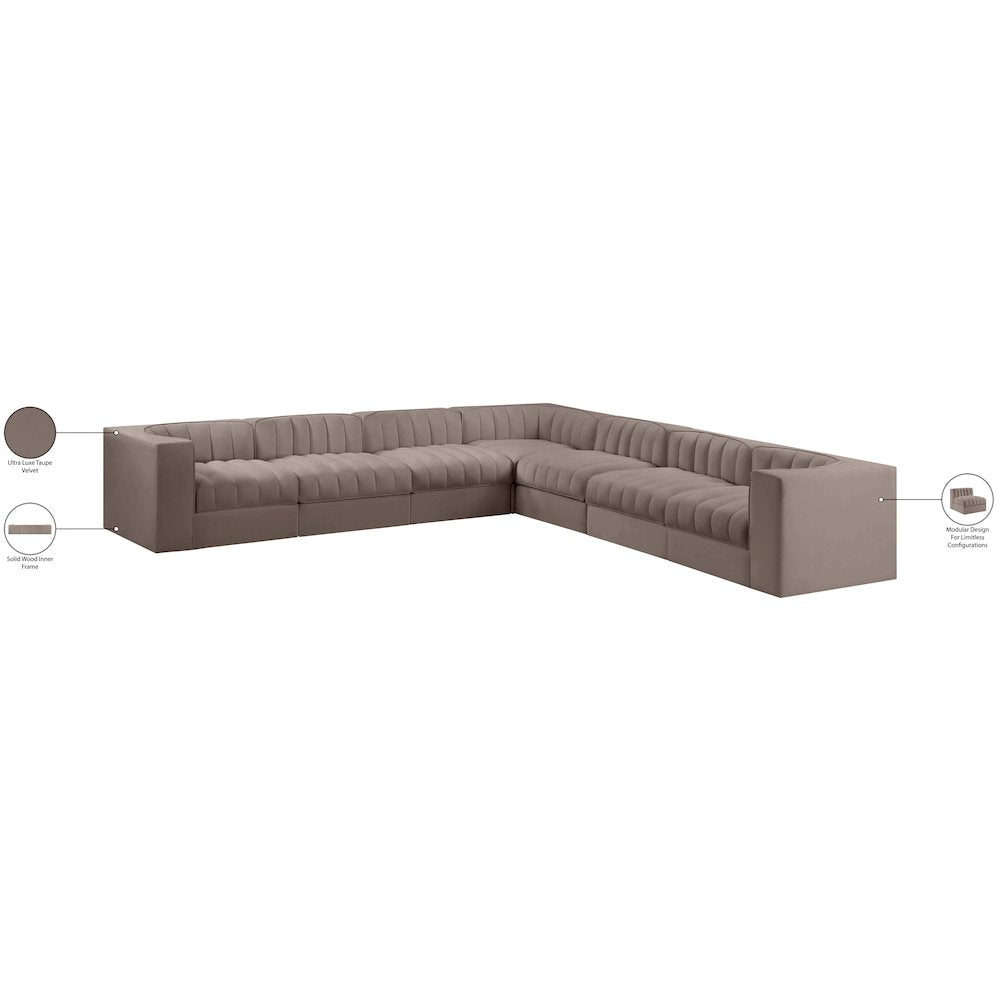 Rummi Taupe Velvet Performance Fabric Upholstered 7pc. Modular Sectional