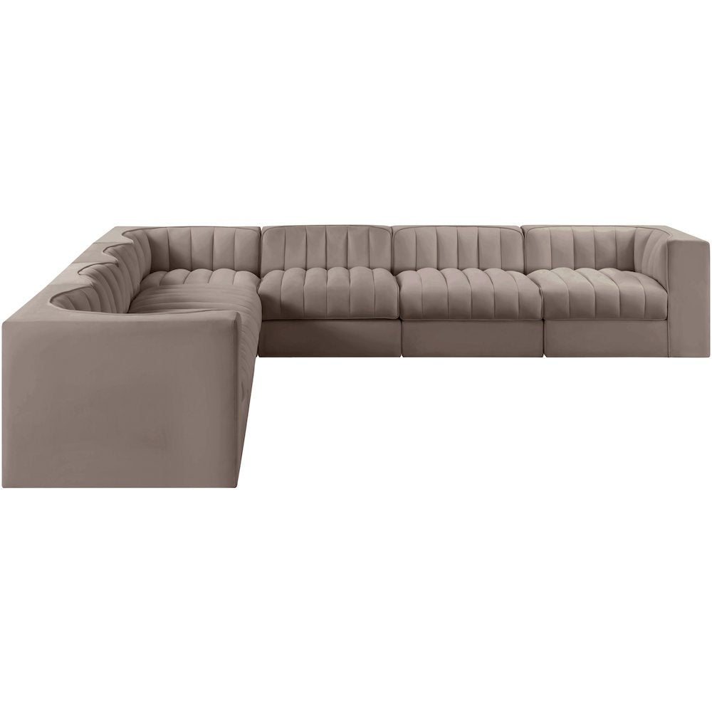 Rummi Taupe Velvet Performance Fabric Upholstered 7pc. Modular Sectional