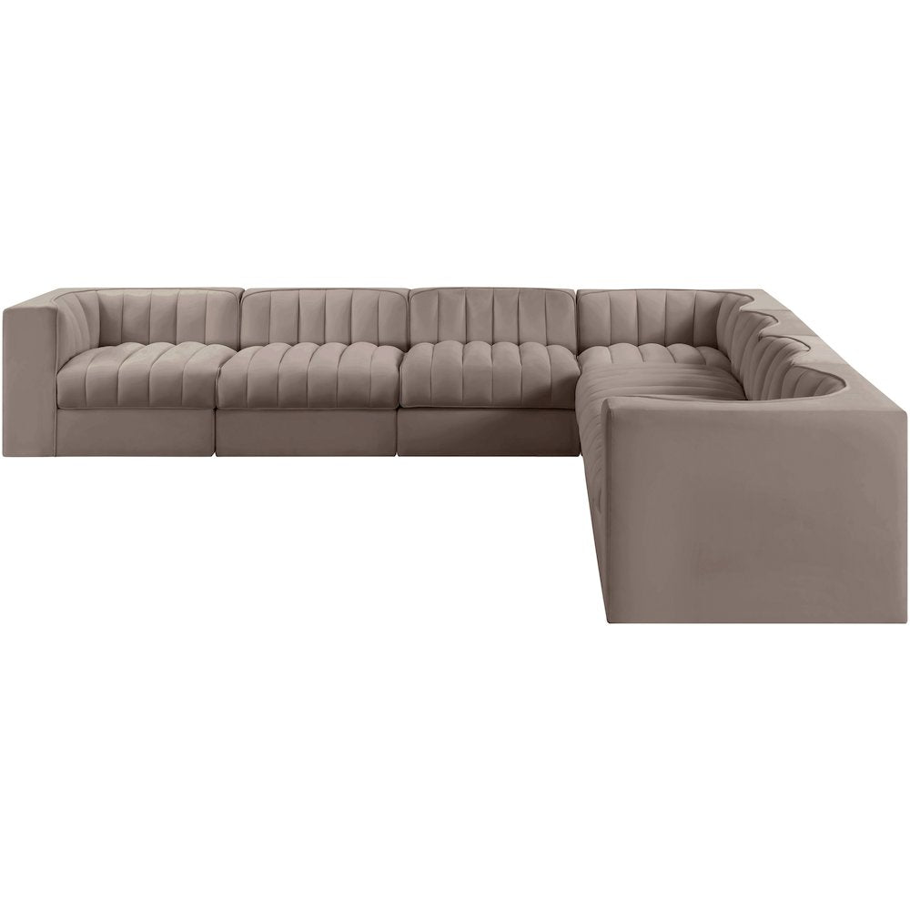Rummi Taupe Velvet Performance Fabric Upholstered 7pc. Modular Sectional