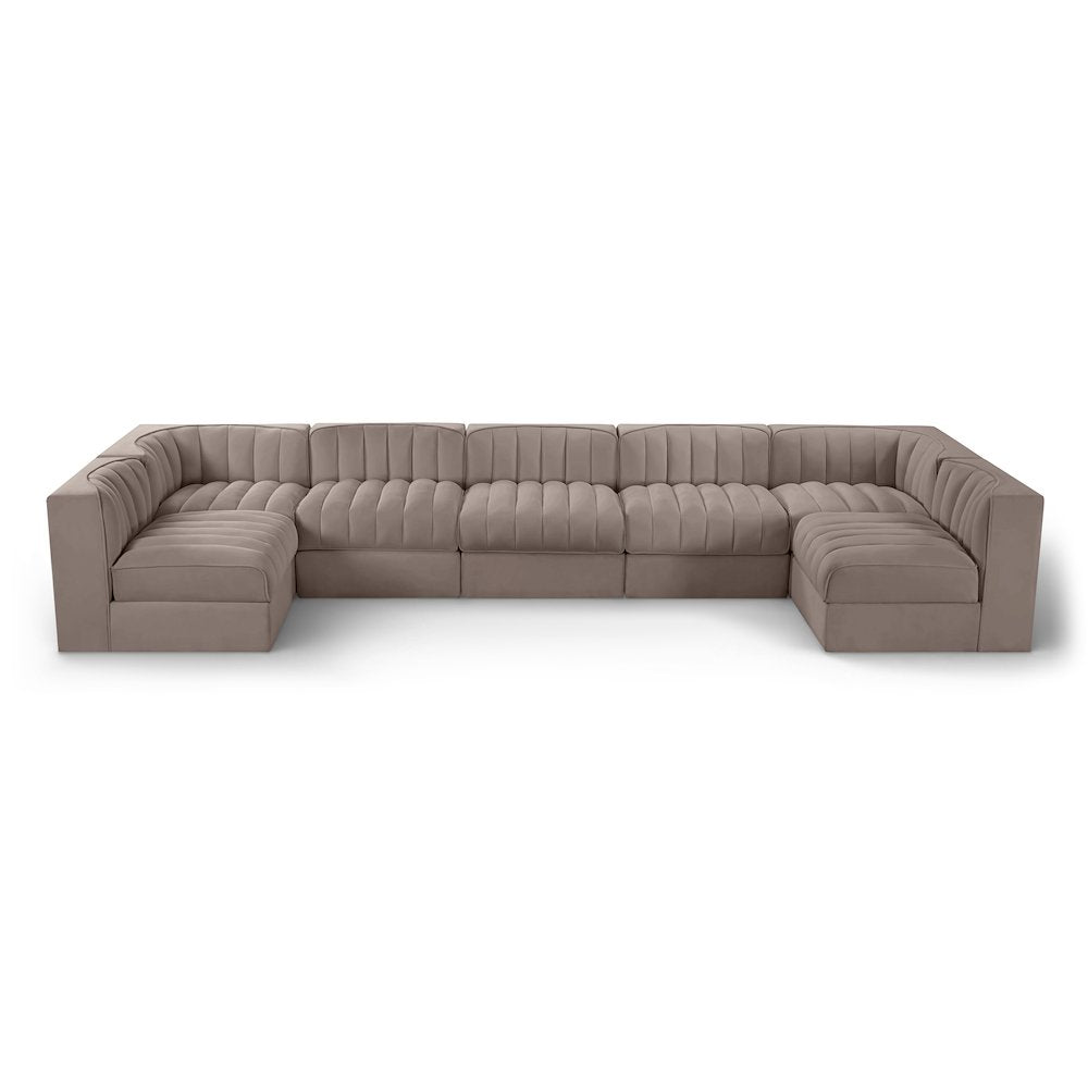 Rummi Taupe Velvet Performance Fabric Upholstered 7pc. Modular Sectional