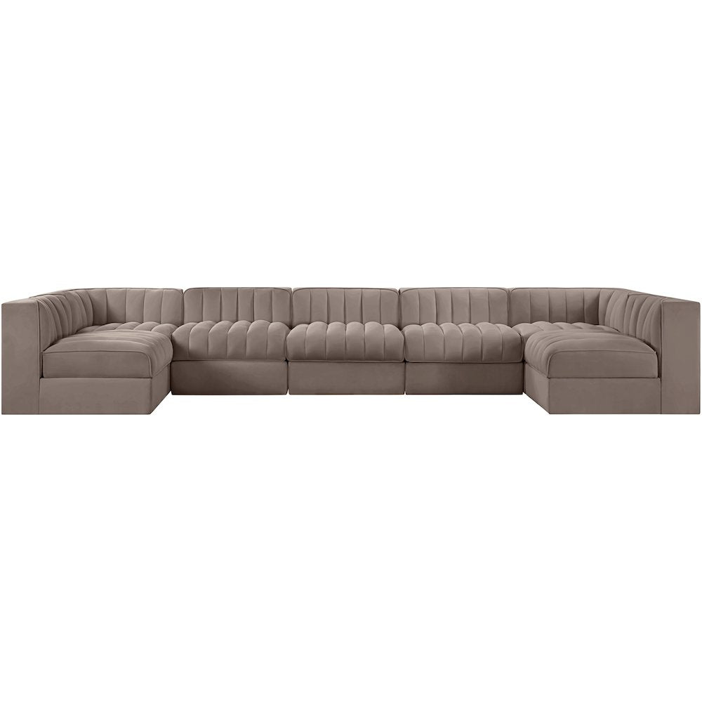 Rummi Taupe Velvet Performance Fabric Upholstered 7pc. Modular Sectional