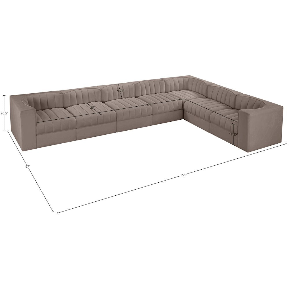 Rummi Taupe Velvet Performance Fabric Upholstered 7pc. Modular Sectional