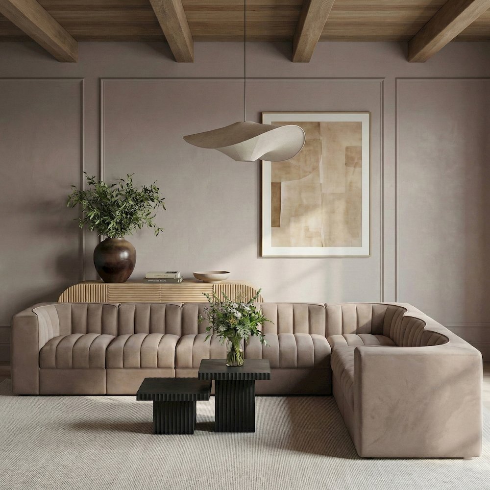 Rummi Taupe Velvet Performance Fabric Upholstered 7pc. Modular Sectional