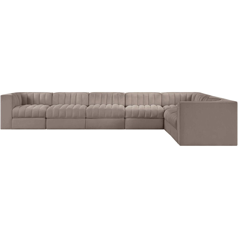 Rummi Taupe Velvet Performance Fabric Upholstered 7pc. Modular Sectional