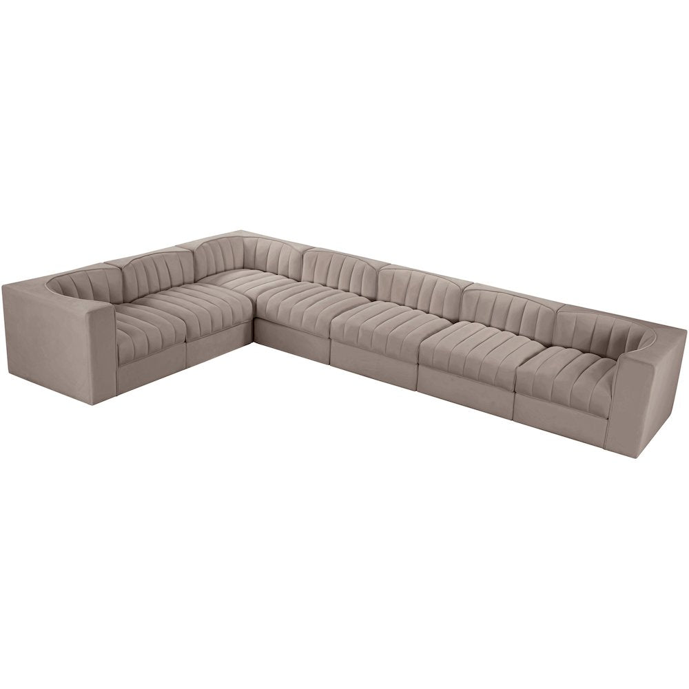 Rummi Taupe Velvet Performance Fabric Upholstered 7pc. Modular Sectional