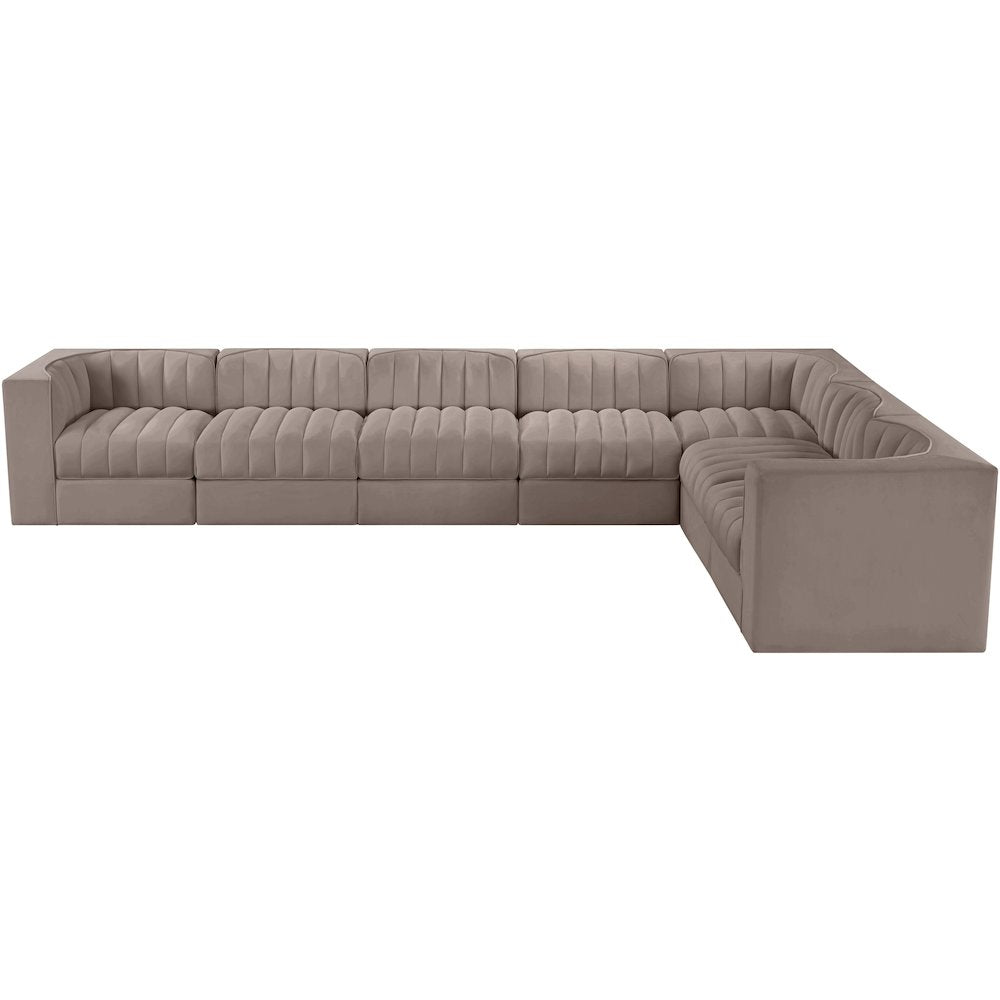 Rummi Taupe Velvet Performance Fabric Upholstered 7pc. Modular Sectional