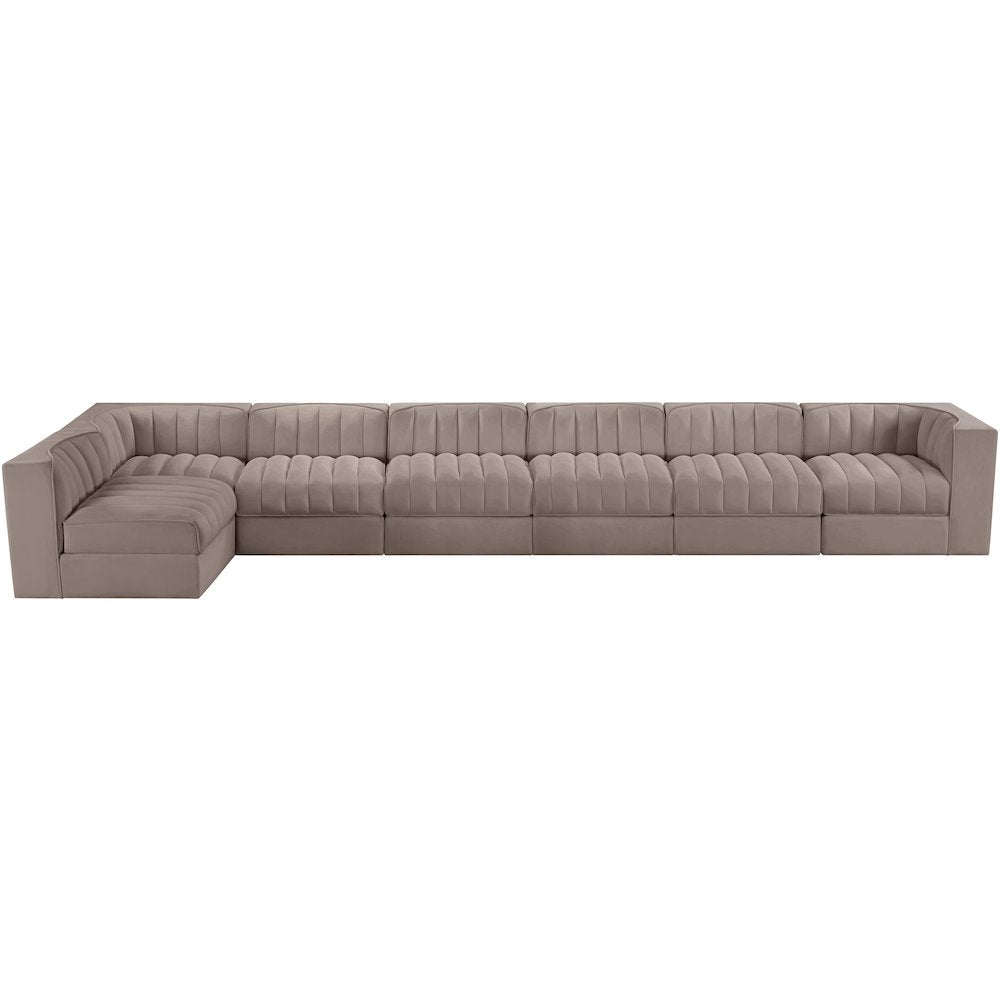 Rummi Taupe Velvet Performance Fabric Upholstered 7pc. Modular Sectional
