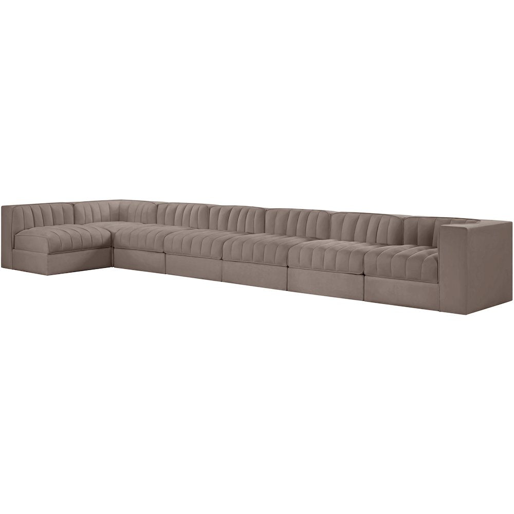 Rummi Taupe Velvet Performance Fabric Upholstered 7pc. Modular Sectional