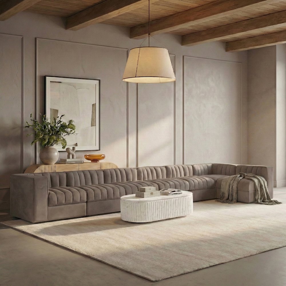 Rummi Taupe Velvet Performance Fabric Upholstered 7pc. Modular Sectional
