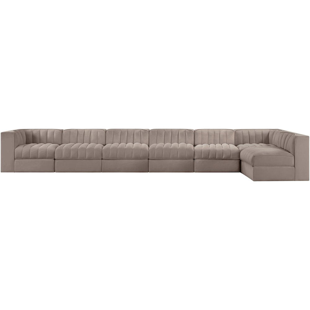 Rummi Taupe Velvet Performance Fabric Upholstered 7pc. Modular Sectional